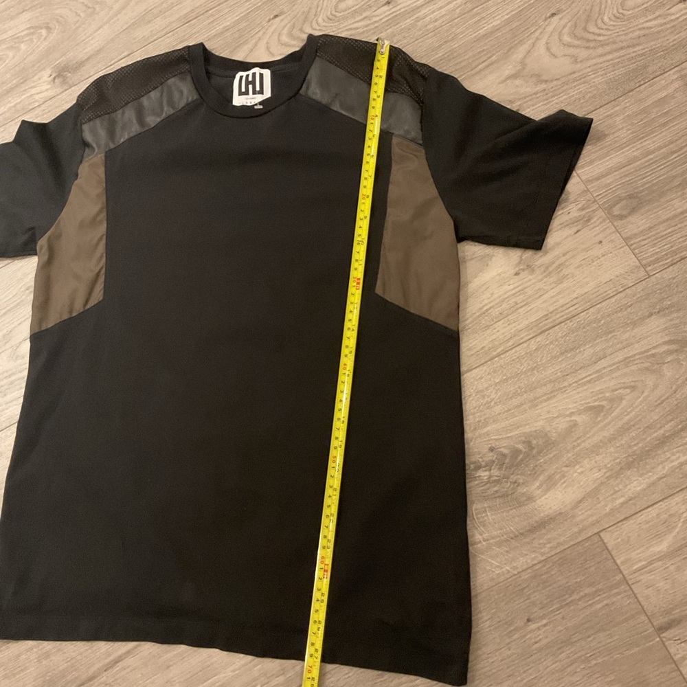 ***Les Hommes *** Black and Olive Nylon and Eco Leather Panels T- Shirt . - Picture 9 of 10